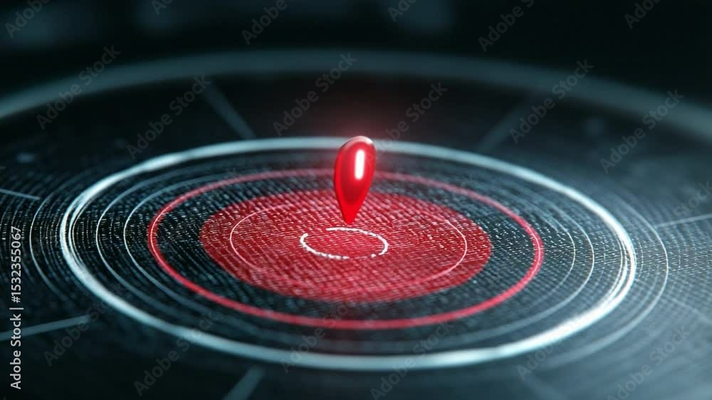Poster Targeting System: The focus is on an abstract rendering of a location icon within concentric circles, implying precision and technological advancement.