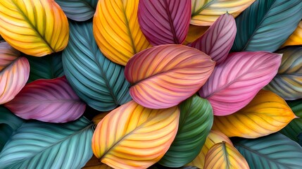 Vibrant colorful leaves in a detailed close-up view.