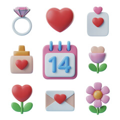 Valentine's day gifts and decorations 3d render for love and romance celebration and greeting card design