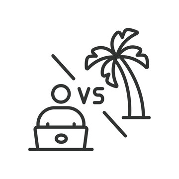 Work-life balance, icon in line design. Wellness, time management, stress reduction, personal time, professional life, harmony on white background vector. Work-life balance, editable stroke icon