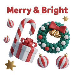 Christmas decorations holiday season merry and bright festive gifts candy cane wreath ornaments stars