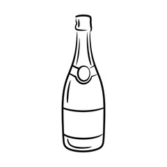 Hand drawn champagne bottle outline illustration