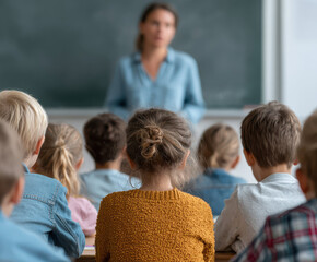 Young students paying attention to teacher