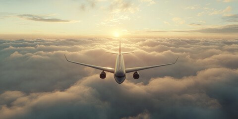 Obraz premium Airplane soaring. An inspirational flight above clouds