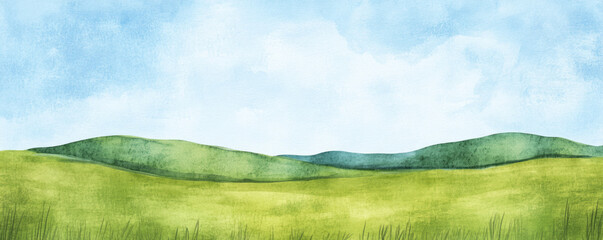 Watercolor field with hill looks so peaceful