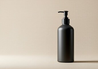 Minimalist Matte Black Dispenser Bottle Mockup with Linen Fabric Background