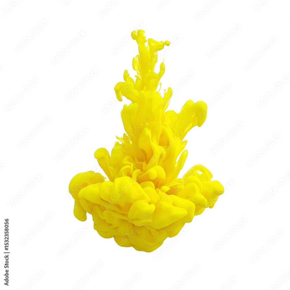 Poster vibrant splash of yellow ink swirls dynamically in water, creating abstract and artistic pattern aga