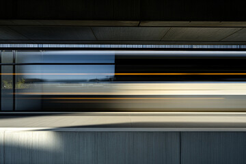 High speed train blurred motion platform view architecture sunlight shadows