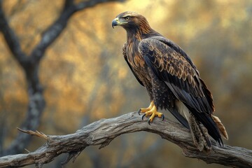 Crest Eagle. Majestic Eagle perched on a Tree Branch in the Wild