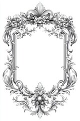 Crest Outline. Abstract Vintage Baroque Wedding Frame on Bright White Background