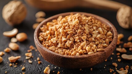 Crushed Nuts. Delicious Brown Groundnut, Natural Ingredient for Nourishing Food