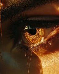 Crying Broken Heart. Woman's Tearful Eye Expressing Deep Emotion and Suffering