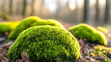 Close-up view of vibrant green moss clumps.