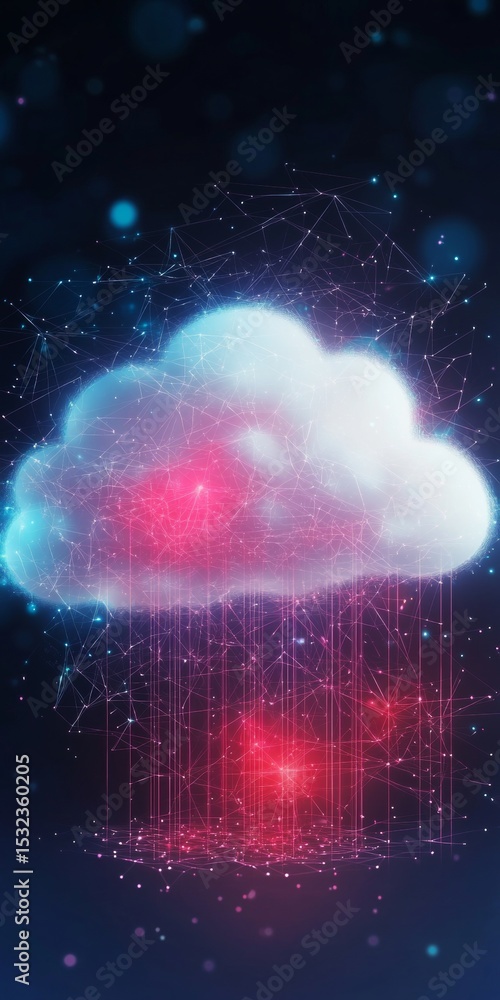 Poster futuristic data networks and information flow in a glowing abstract cloud environment