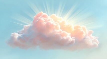 Bright Sunlit Cloud with Radiant Beams in a Tranquil Blue Sky