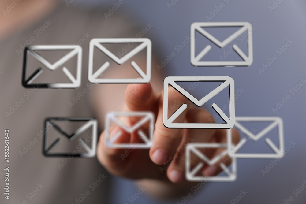 Aufkleber Efficient email management.  Digital inbox interface, showcasing email organization and selection.