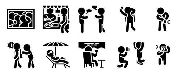 Travel and camping activity icon set. Solid style