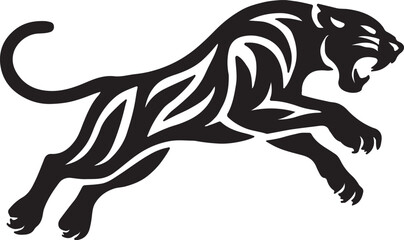 Obraz premium tiger, wildlife, animal silhouette, vector illustration, black and white, fierce tiger, roaring tiger, jungle predator, big cat, ferocious, strength, power, wild animal, tiger design, graphic elements