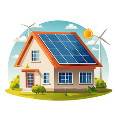 house photovoltaic solar panels plant, wind and rechargeable vector clip art icon design