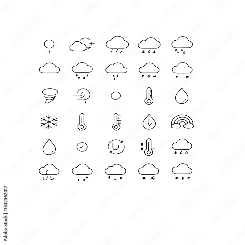 Poster a collection of weather icons depicting various conditions such as rain clouds and temperature chang