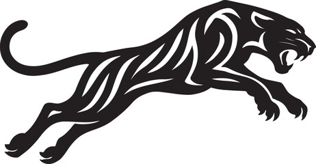 tiger, wildlife, animal silhouette, vector illustration, black and white, fierce tiger, roaring tiger, jungle predator, big cat, ferocious, strength, power, wild animal, tiger design, graphic elements