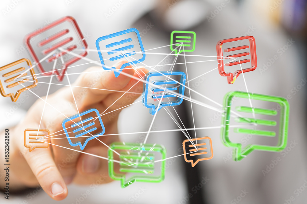 Aufkleber Image of interconnected speech bubbles, representing global communication and networking.