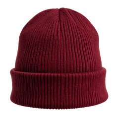 Maroon Knitted Beanie Headwear Isolated, Transparent Background