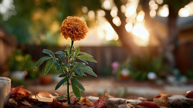 Orange marigold bloom sunset garden