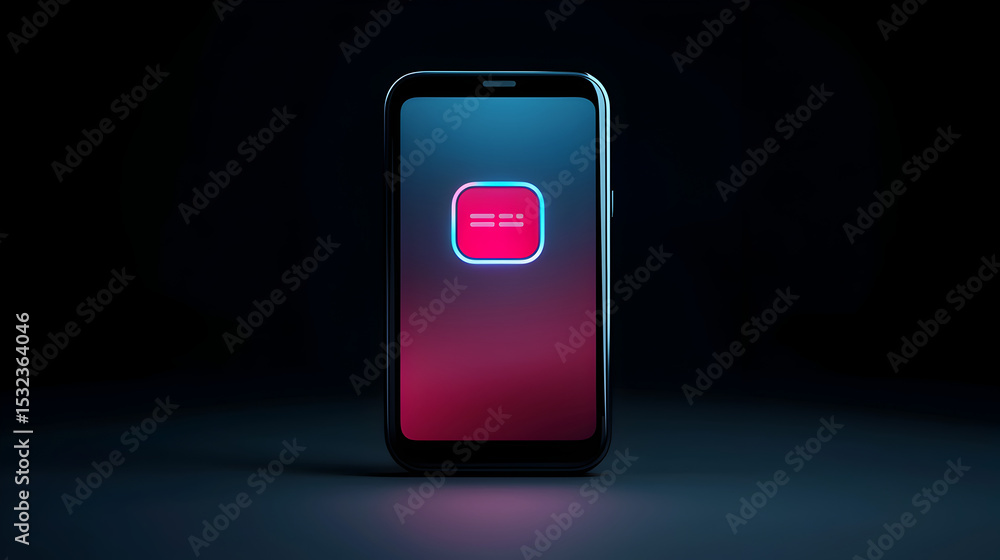 Poster a smartphone displaying an app icon with three horizontal lines, set against a dark, gradient backgr