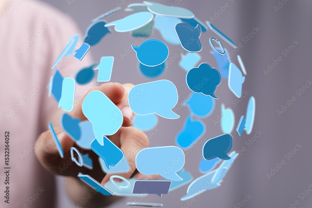 Poster Abstract image depicting global communication and social media networking.  Perfect for tech, marketing, and communication concepts.