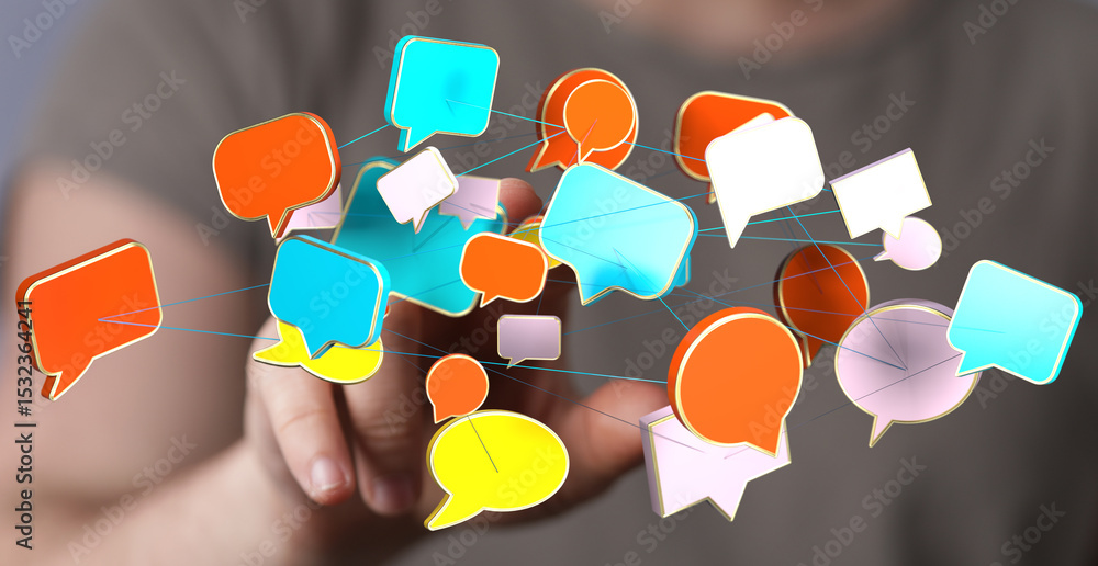 Aufkleber Abstract image of interconnected speech bubbles, symbolizing global communication and networking.