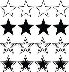 Black and White Star Rating Icons Set; Simple star rating