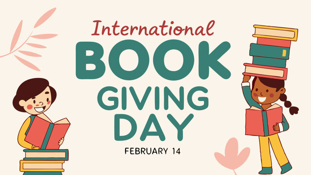 Cheerful International Book Giving Day Illustration