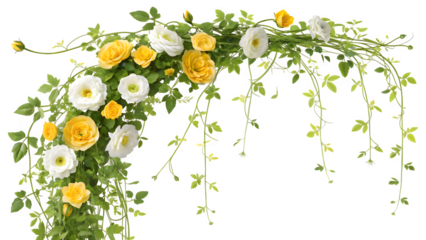 Cascading Floral Arch with White and Yellow Roses and Green Vines