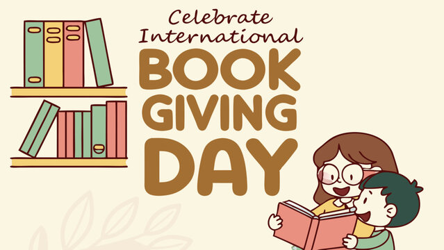 Cheerful International Book Giving Day Illustration