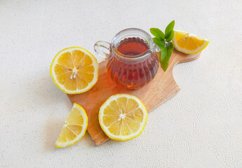 
Hot lemon tea with lemon slice