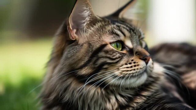 Beautiful cat relaxing in grass