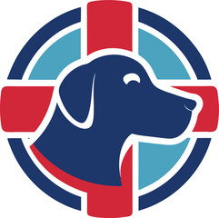vet cross symbol with heroic dog profile vector