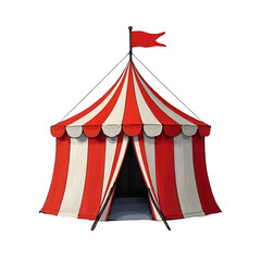 Red and white striped circus tent isolated on transparent background