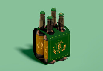 4 Beer Bottles With Packaging Mockup
