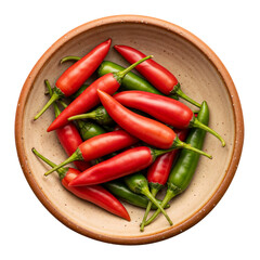 Chili peppers in a round bowl, colorful and fresh, on a neutral background, copy space