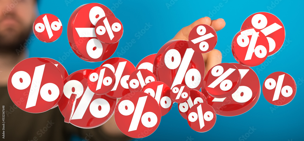 Poster abstract image of red percentage symbols floating, perfect for sale and discount themes.