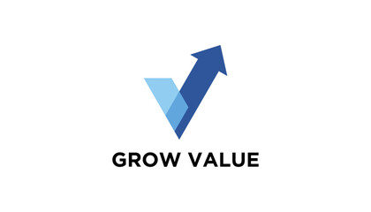 letter V growth logo design wordmark. Abstract arrow shapes logo design in letter v arrow vector illustration. Symbol, icon, creative.