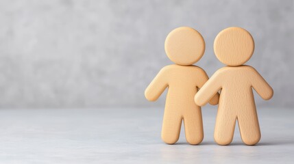 Two Simple Wooden Figures Representing Friendship and Connection in a Minimalist Setting
