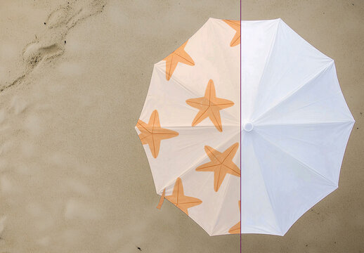 Top View Editable Beach Umbrella Mockup Scene