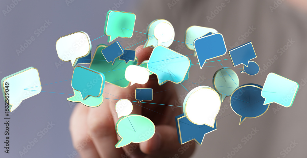 Poster seamless communication. network of interconnected speech bubbles. global collaboration.