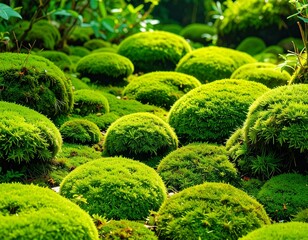Round stones covered with moss