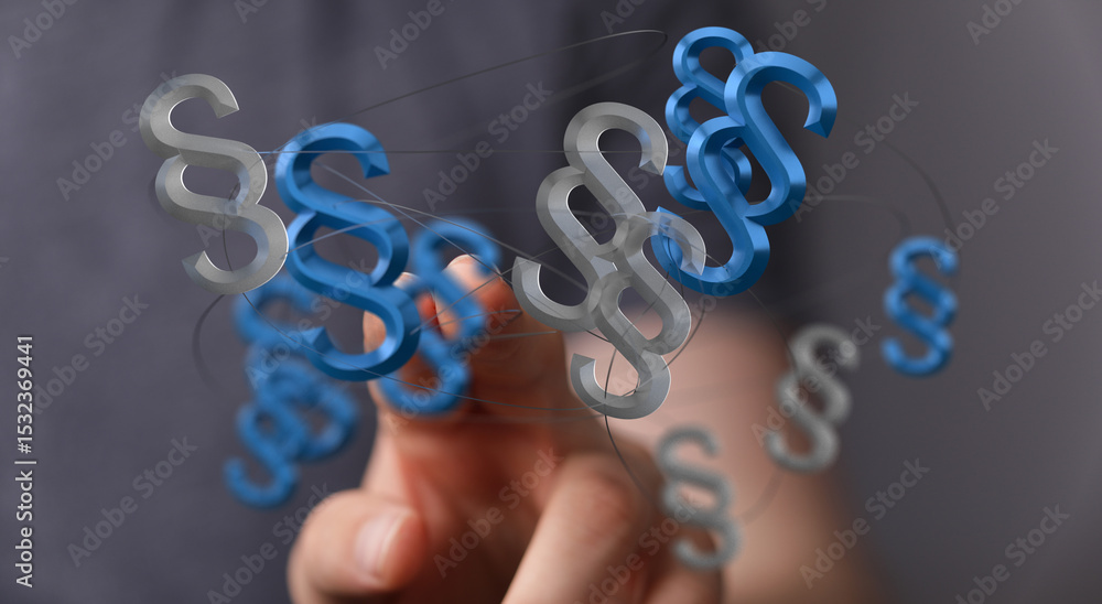Poster abstract image of interconnected paragraph symbols, representing legal system complexity.