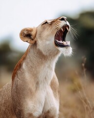 Majestic Lioness Roaring with Pride in Natural Habitat