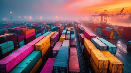 Shipping containers in geometric patterns, a logistical symphony of order and efficiency.